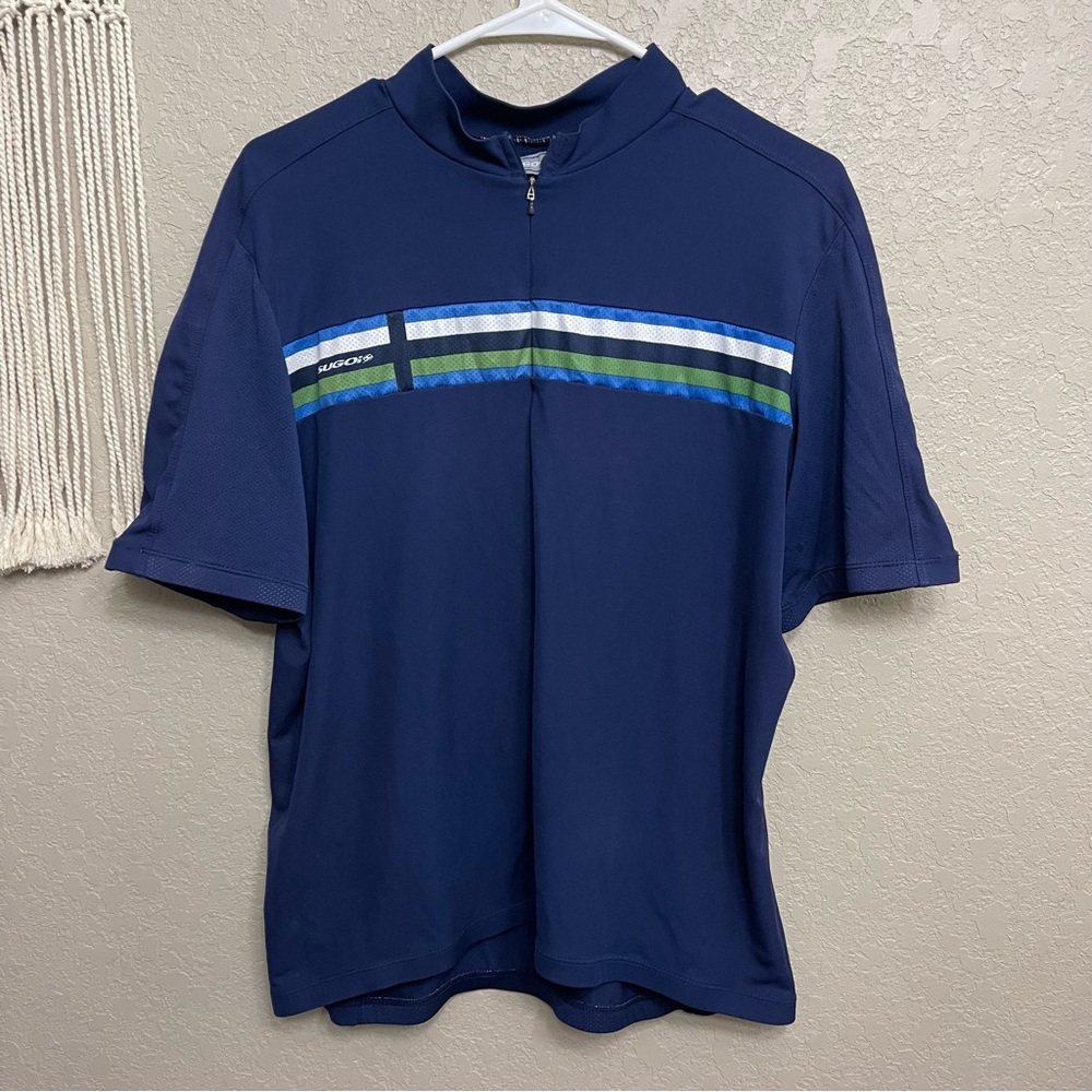 Sugoi Men's L Cycling Jersey 1/4 Zip Bicycle Racing Bike Blue White Pockets